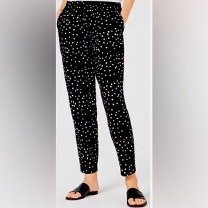 Eileen Fisher Black white dots Organic Cotton elastic waist pants size L preown